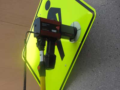 Testing the retroreflectivity of a pedestrian crossing sign